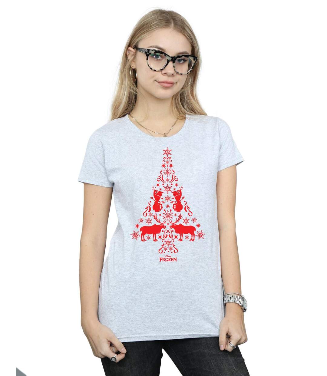 Disney Femme/Les femmes - T-shirt en coton avec arbre de Noël Frozen (Gris sportif) - UTBI21924-2