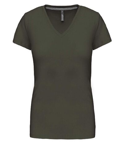 T-shirt manches courtes col V - K381 - vert khaki - femme