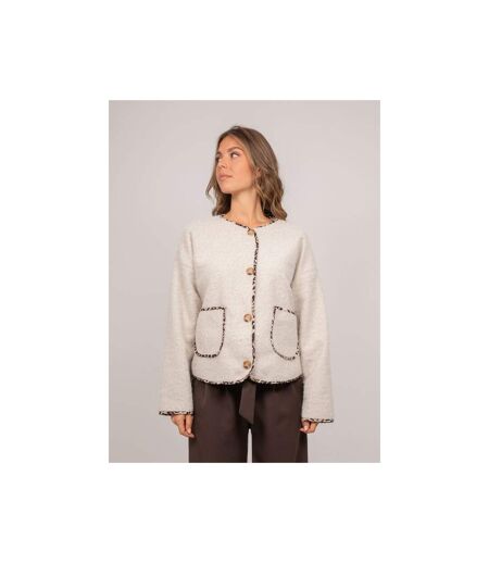 Veste courte en lainage bouclé biais léopard UBILA - Dona X Lisa