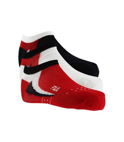 FILA Lot de 3 paires de Socquettes Mixte Coton DIR Marine Rouge Blanc