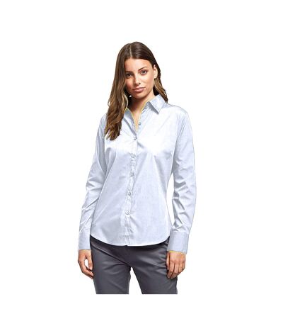 Womens/ladies Poplin Long-sleeved Blouse Light Blue Premier