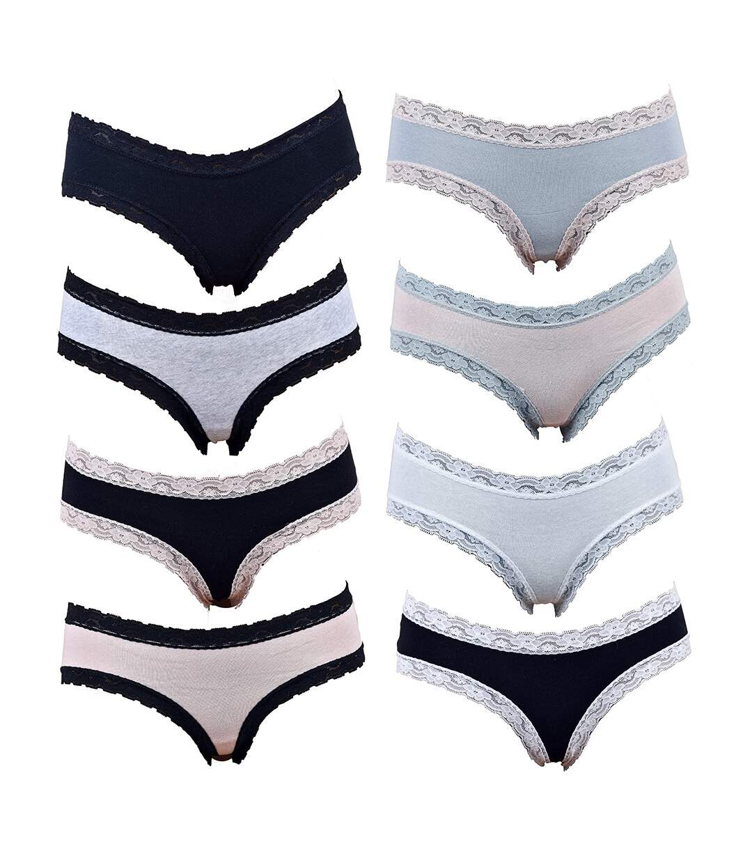 Culottes Femme INFINITIF Confort Qualité supérieure -Boxer, Shorty, String Shorty Dentelle Uni Pack de 6 Surprise en Coton-1