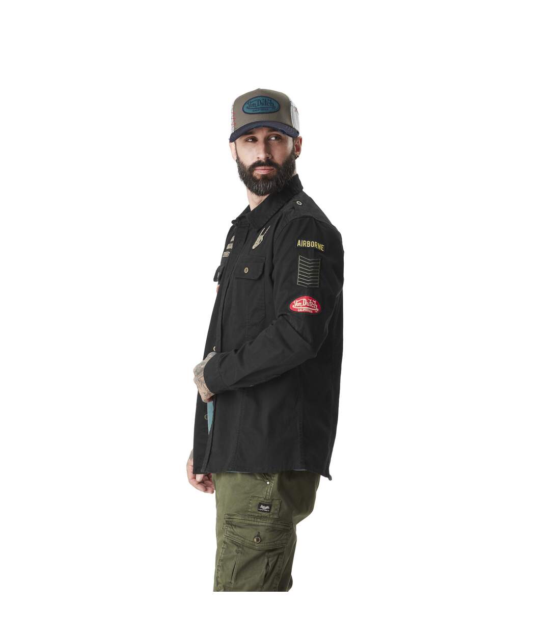 Chemise homme en twill stretch avec badges Patche Vondutch