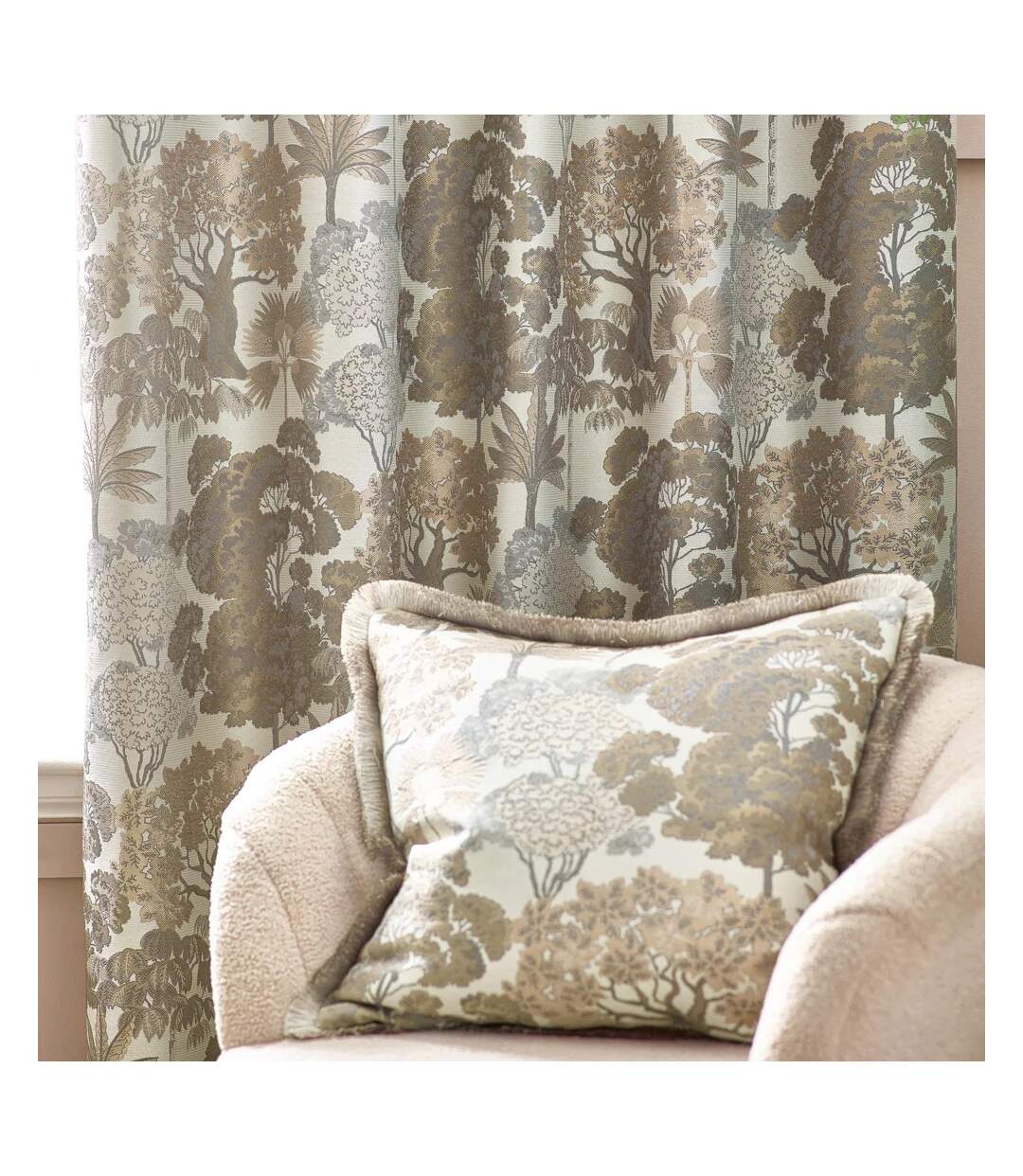 Woodlands jacquard floral eyelet curtains 55cm x 55cm natural Wylder-4