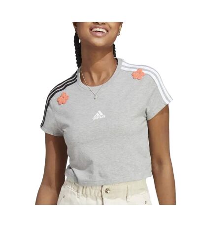 T-shirt gris femme adidas w flower cro - l