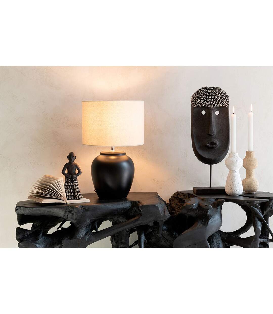 Statue Déco Masque Ethnique 51cm Noir-4