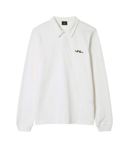 Mens Embroidered Logo Cotton Long-sleeved Polo Shirt White Paul Smith
