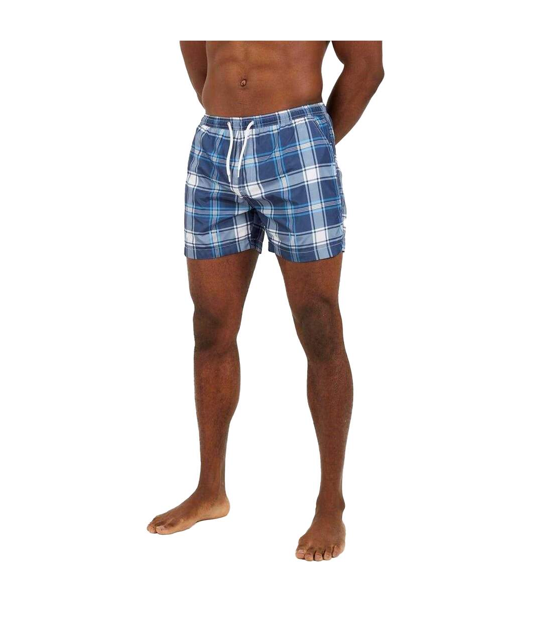 Mens Checked Swim Shorts Blue White Brave Soul-1