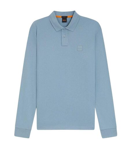 Mens Passerby Logo Long-sleeved Polo Shirt Light Blue Boss