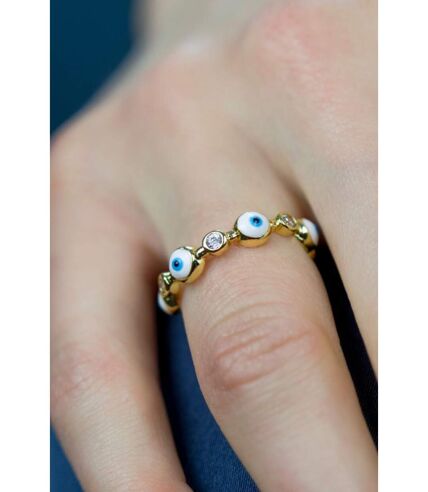 Adjustable Blue White Evil Eye Protection Slim Stacking Ring