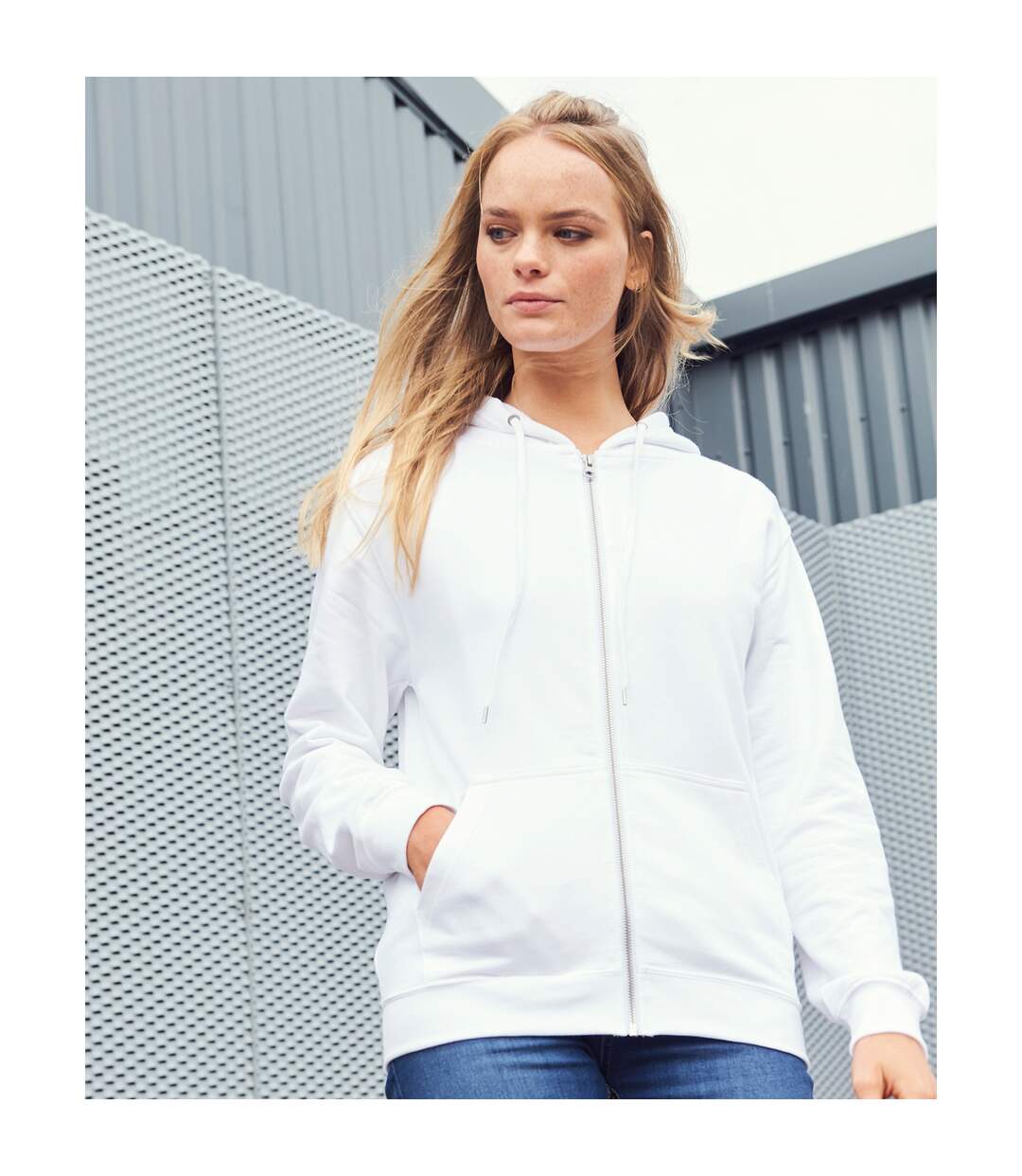 Unisex adult organic hoodie arctic white Awdis-3