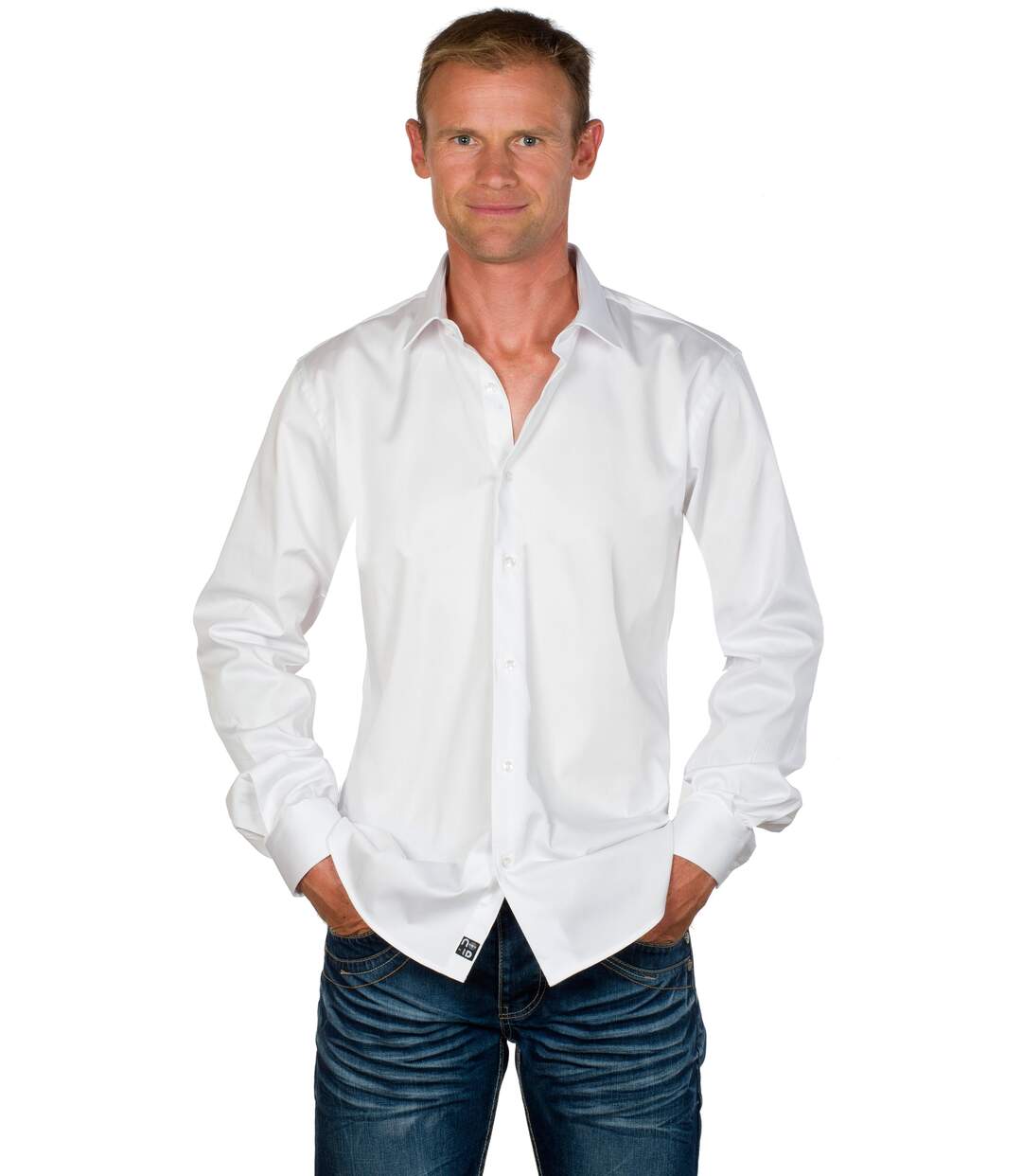 Chemise cintrée homme ajustée col italien unie blanche Harry-1