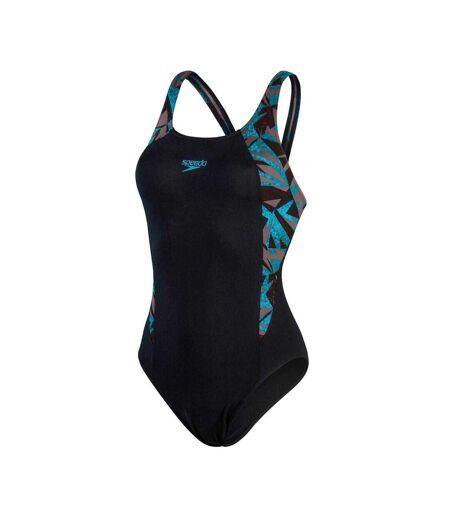 Womens/ladies Hyperboom Splice Digital Print One Piece Swimsuit Black Blue Speedo