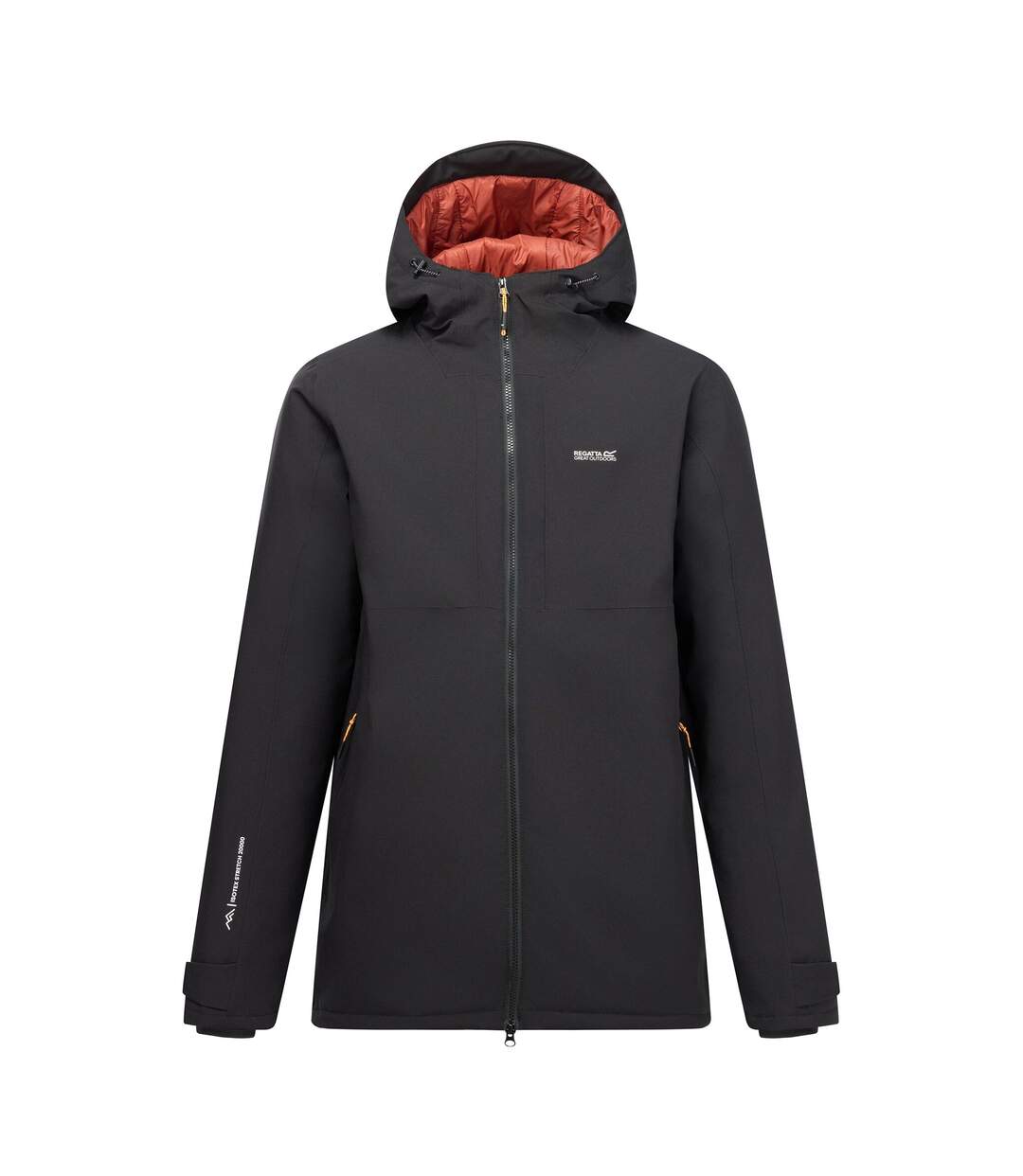 Mens Hoscar Waterproof Insulated Jacket Black Burnt Henna Regatta-2