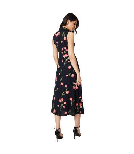 Womens/ladies Floral Button Through Midi Dress Black Dorothy Perkins