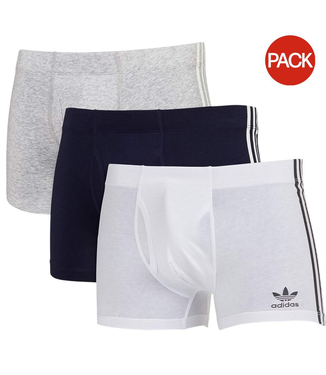 Lot De 3  Boxers Motif/style 3 Rayures Originals Homme Blanc Gris Noir Adidas-1