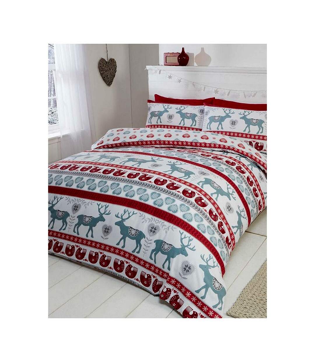 Scandi brushed cotton christmas duvet cover set white/red/blue Rapport