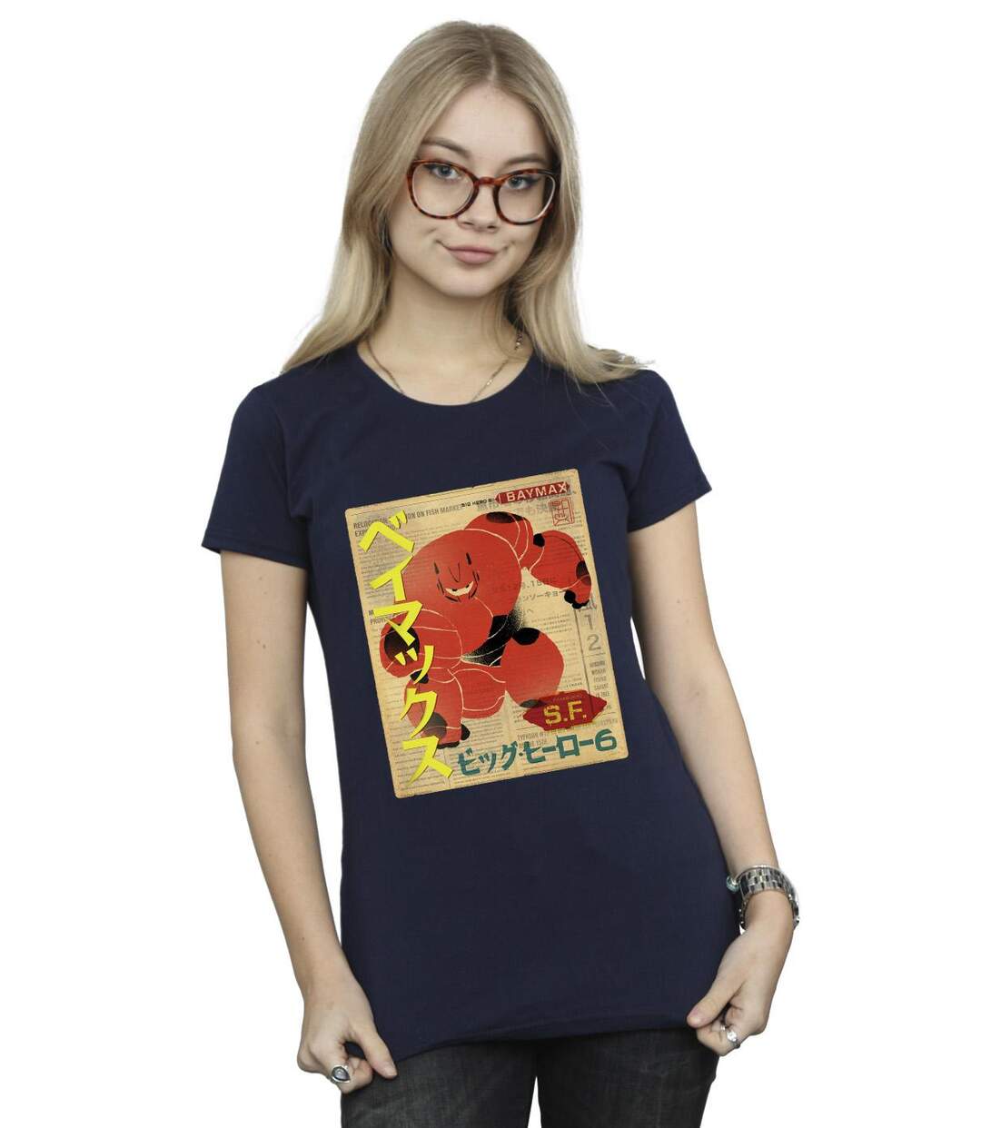 Disney - T-shirt BIG HERO BAYMAX BAYMAX NEWSPAPER - Femme (Bleu marine) - UTBI13048-2