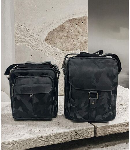 Lot de 2, grande et petite sacoche bandoulière homme noir à  rabat en PVC vieilli - Style intemporel