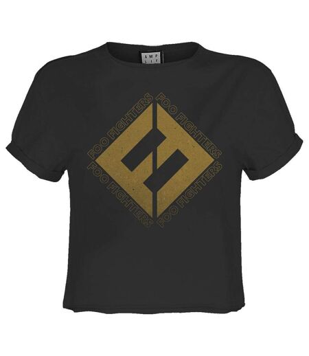 Womens/ladies Concrete & Gold Foo Fighters Crop Top Charcoal Amplified