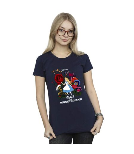 Disney Femme/Ladies Alice In Wonderland - T-shirt en coton avec fleurs (Bleu marine) - UTBI6921