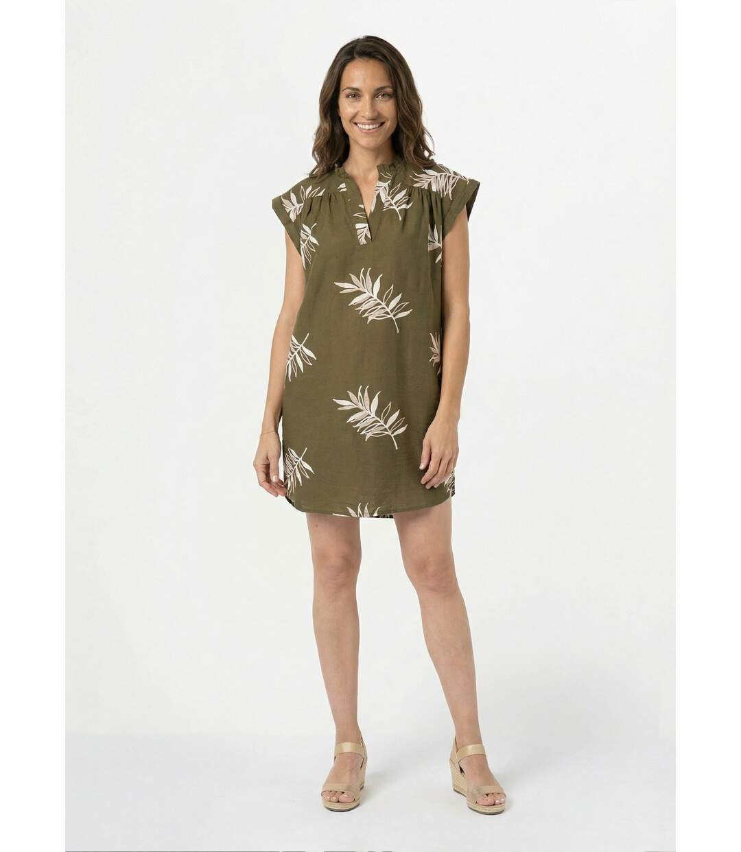 Robe housse courte, broderies feuilles-1