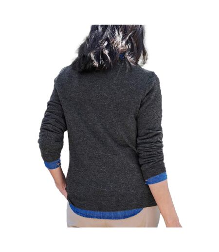 Womens/ladies Cashmere V Neck Jumper Dark Charcoal WoolOvers