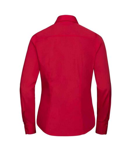 Womens/ladies poplin fitted long-sleeved formal shirt classic red Russell Collection