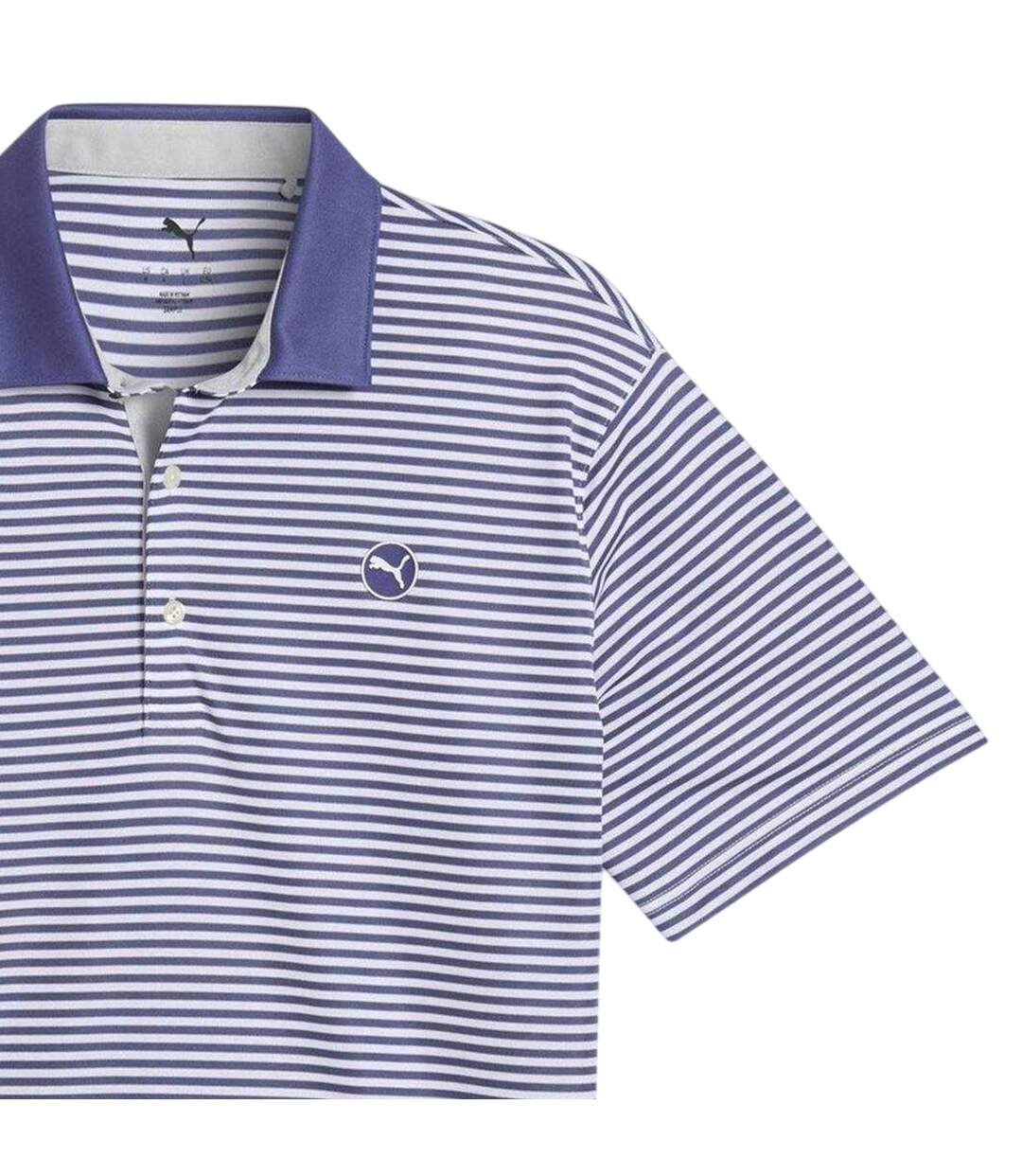Mens Pure 2.0 Striped Performance Polo Shirt Blue Navy Puma-3