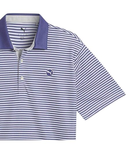Mens Pure 2.0 Striped Performance Polo Shirt Blue Navy Puma