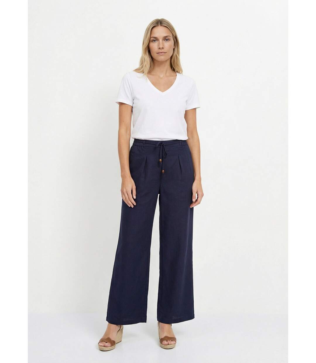 Pantalon large avec lin, style ethnique-3