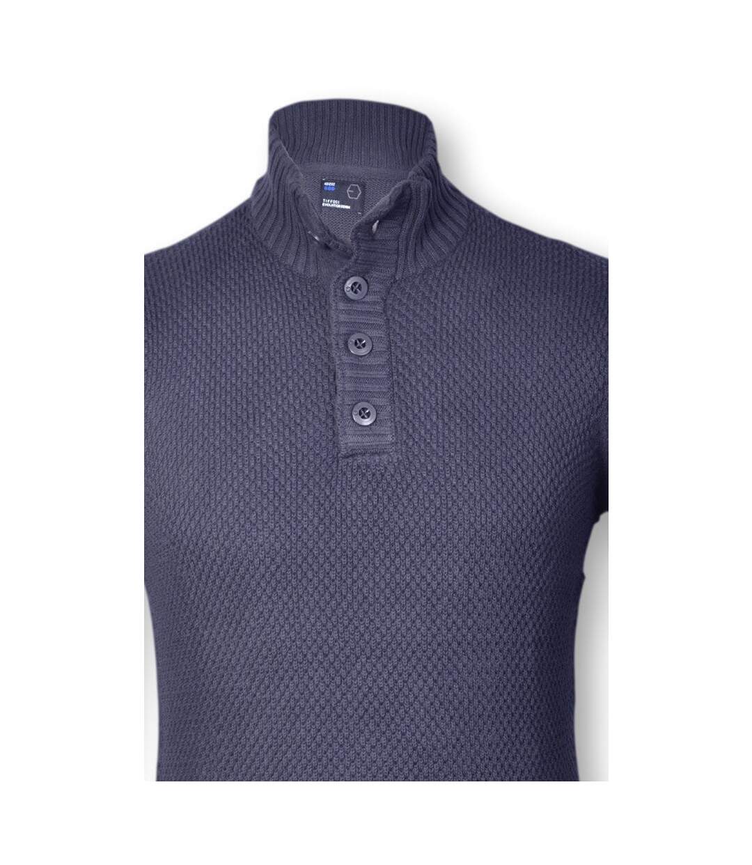 Pull homme manches longues col montant couleur bleu-4