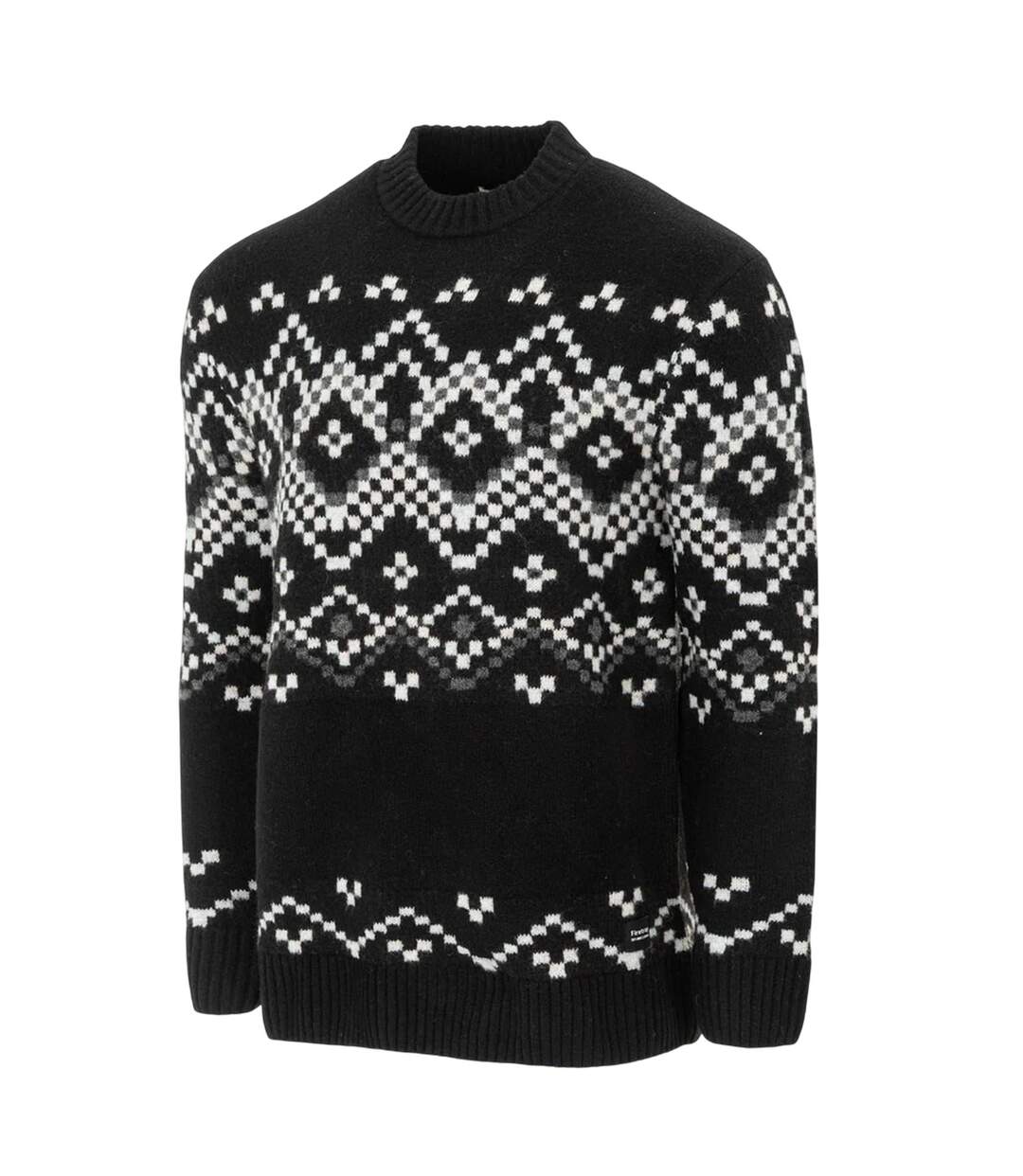Mens Fair Isle Polyester Blend Slim Casual Jumper Black Monochrome Firetrap-4