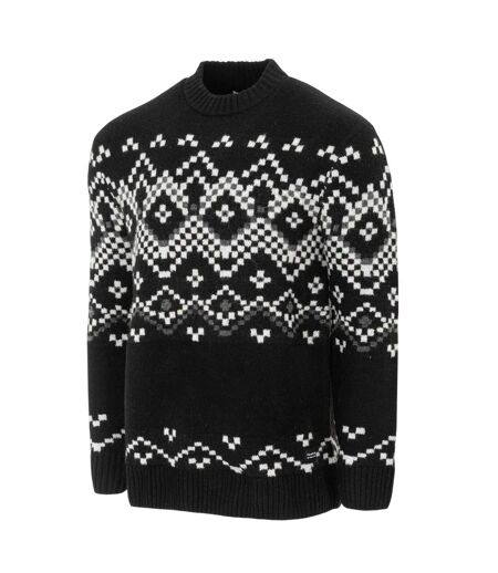 Mens Fair Isle Polyester Blend Slim Casual Jumper Black Monochrome Firetrap