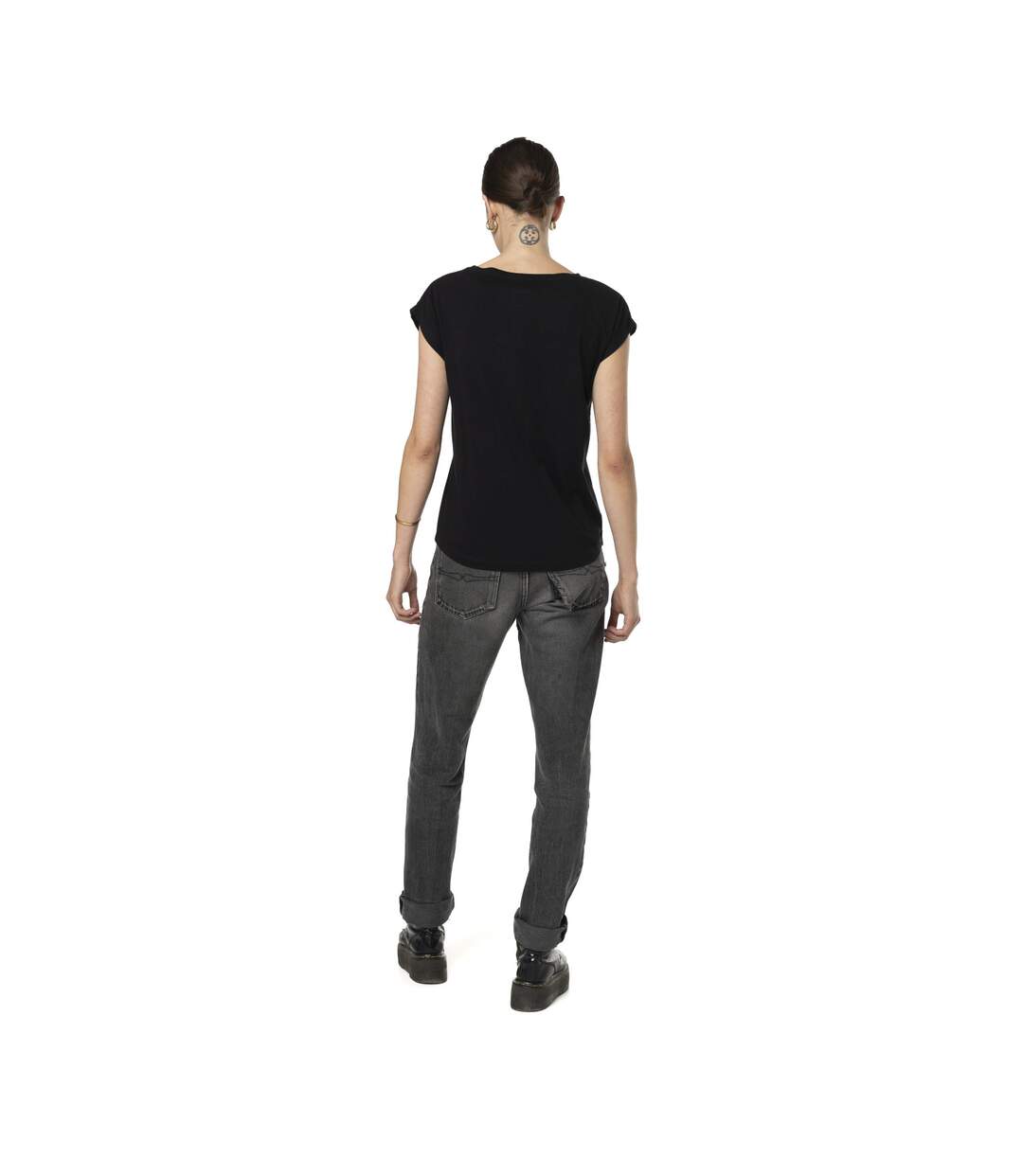 T-shirt femme uni col V avec print devant Pilote Vondutch-4