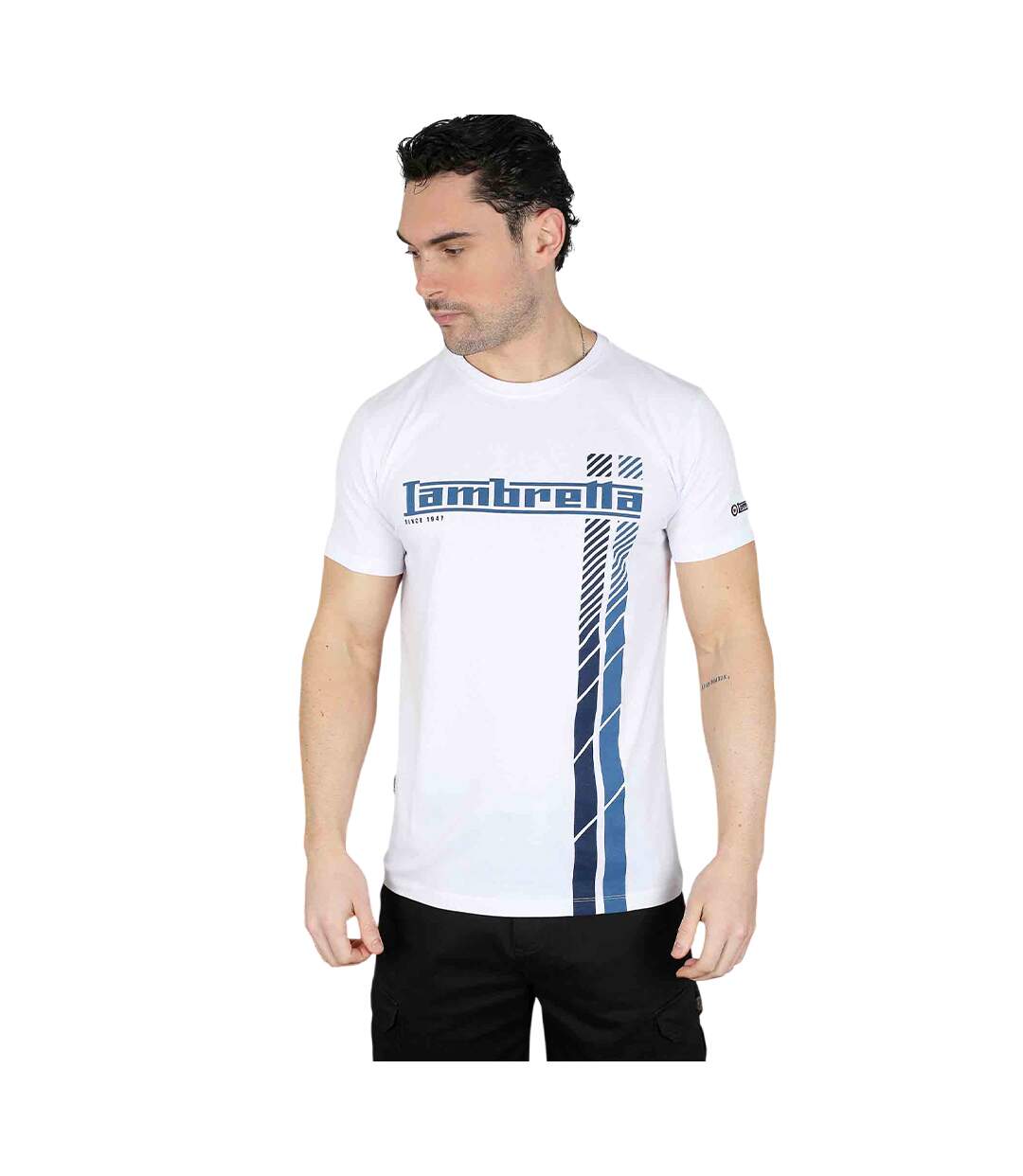 T-shirt Motif/style Rayure De Course Homme Blanc Bleu Marine Bleu Foncé Lambretta-4