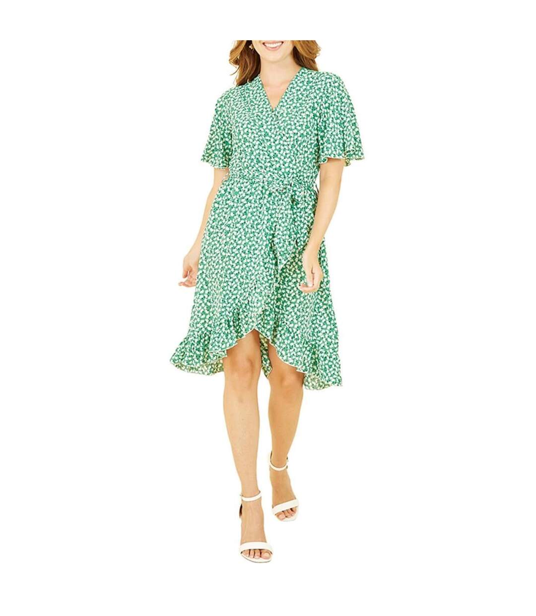 Robe Portefeuille Motif/style Petites Fleurs Femme Vert Mela London-1