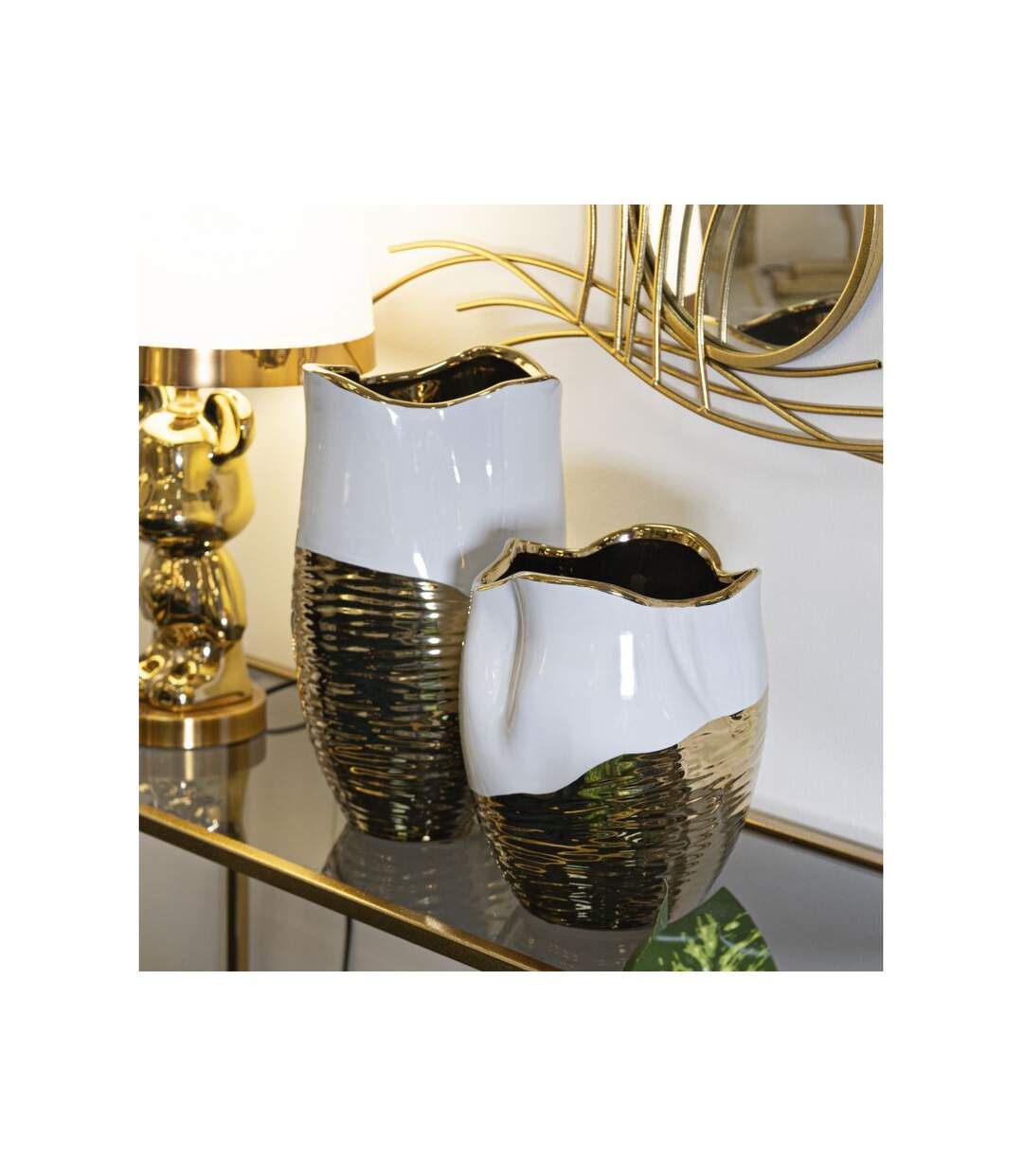 Vase Design en Céramique Lux 35cm Blanc & Or-5
