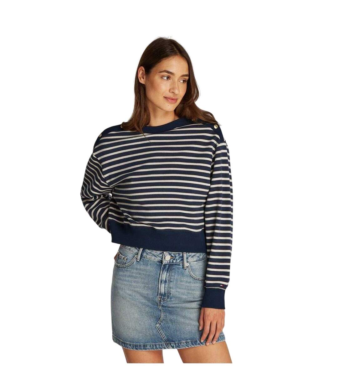 Womens/ladies Striped Boat Neck Regular Sweatshirt Black White Tommy Hilfiger-4