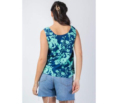 Top femme sans manches IVANOE imprimé fleuri turquoise Coton Du Monde