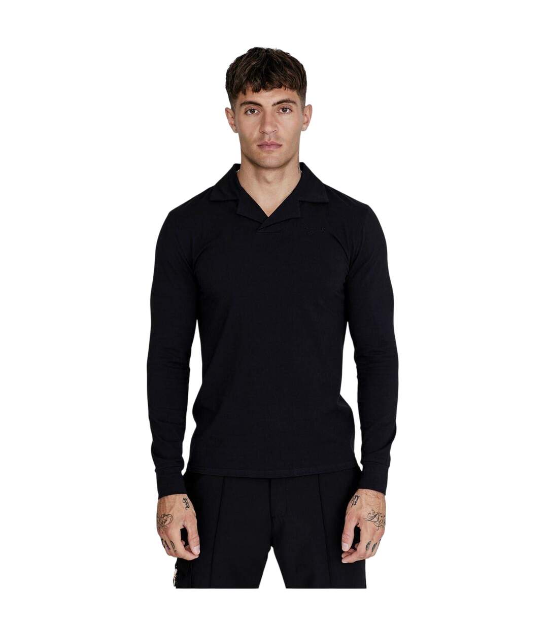 Mens Slim Long-sleeved Polo Shirt Black SikSilk-2