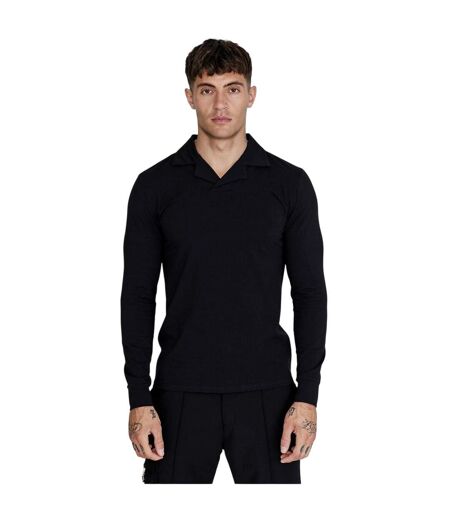 Mens Slim Long-sleeved Polo Shirt Black SikSilk