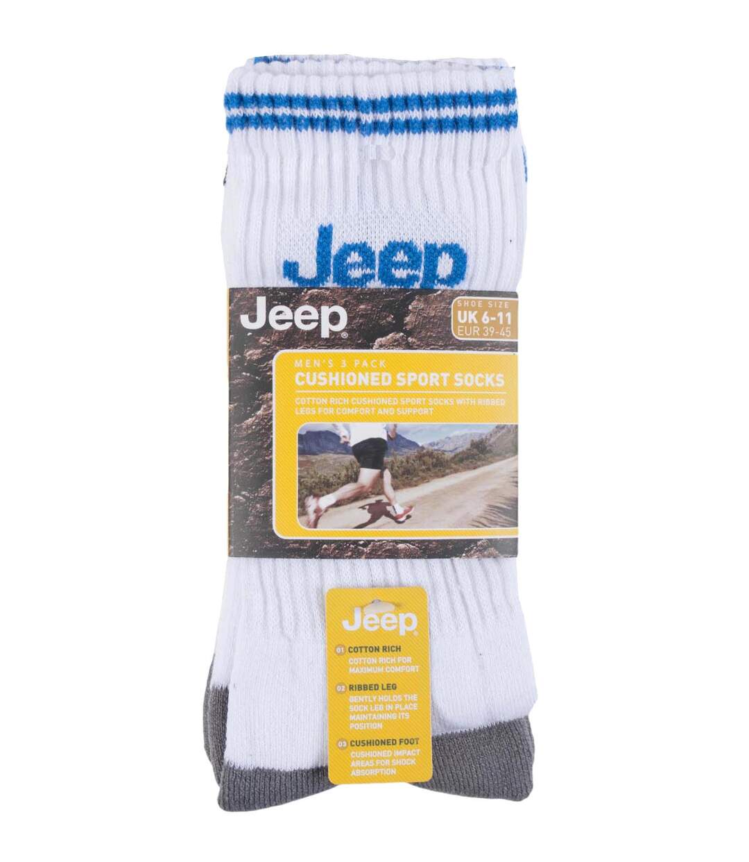 JEEP - 3 Pk Mens Cotton Striped Sport Socks-2