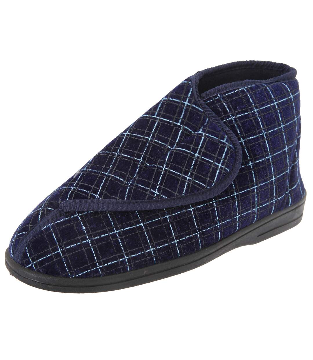 Zedzzz Mens Bertie Check Velour Touch Fastening Bootee Slippers (Navy Blue) - UTDF841-2