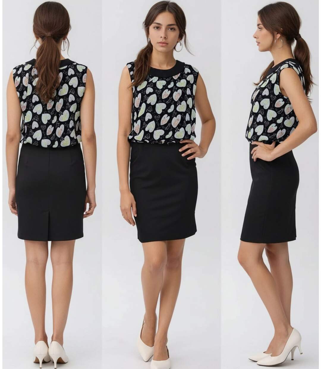 Robe femme sans manches imprimée noire avec ceinture - Féminine et légère-2