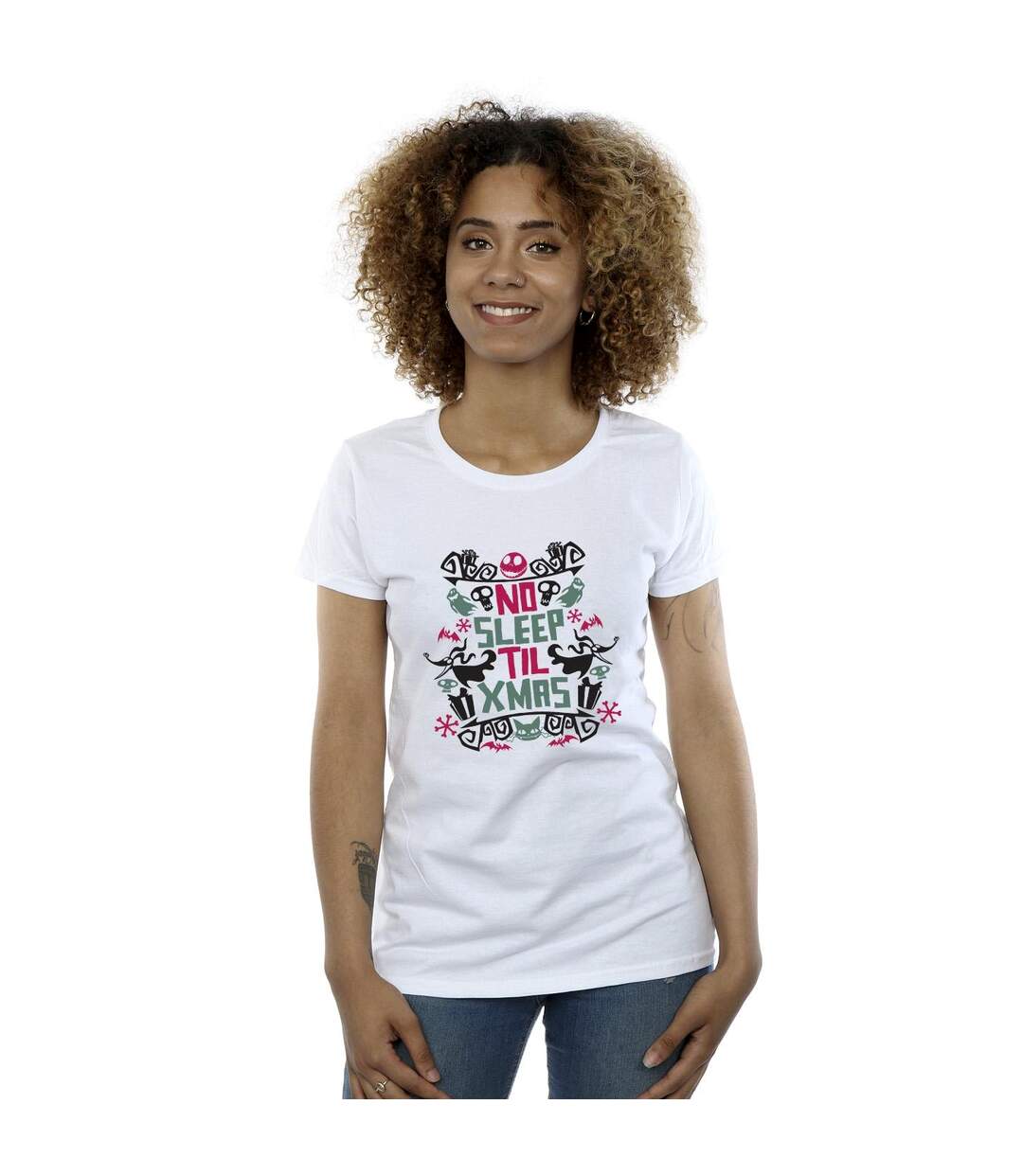 Disney T-shirt en coton Womens/Ladies The Nightmare Before Christmas No Sleep Til Xmas (Les cauchemars avant Noël) (Blanc) - UTBI35756-2