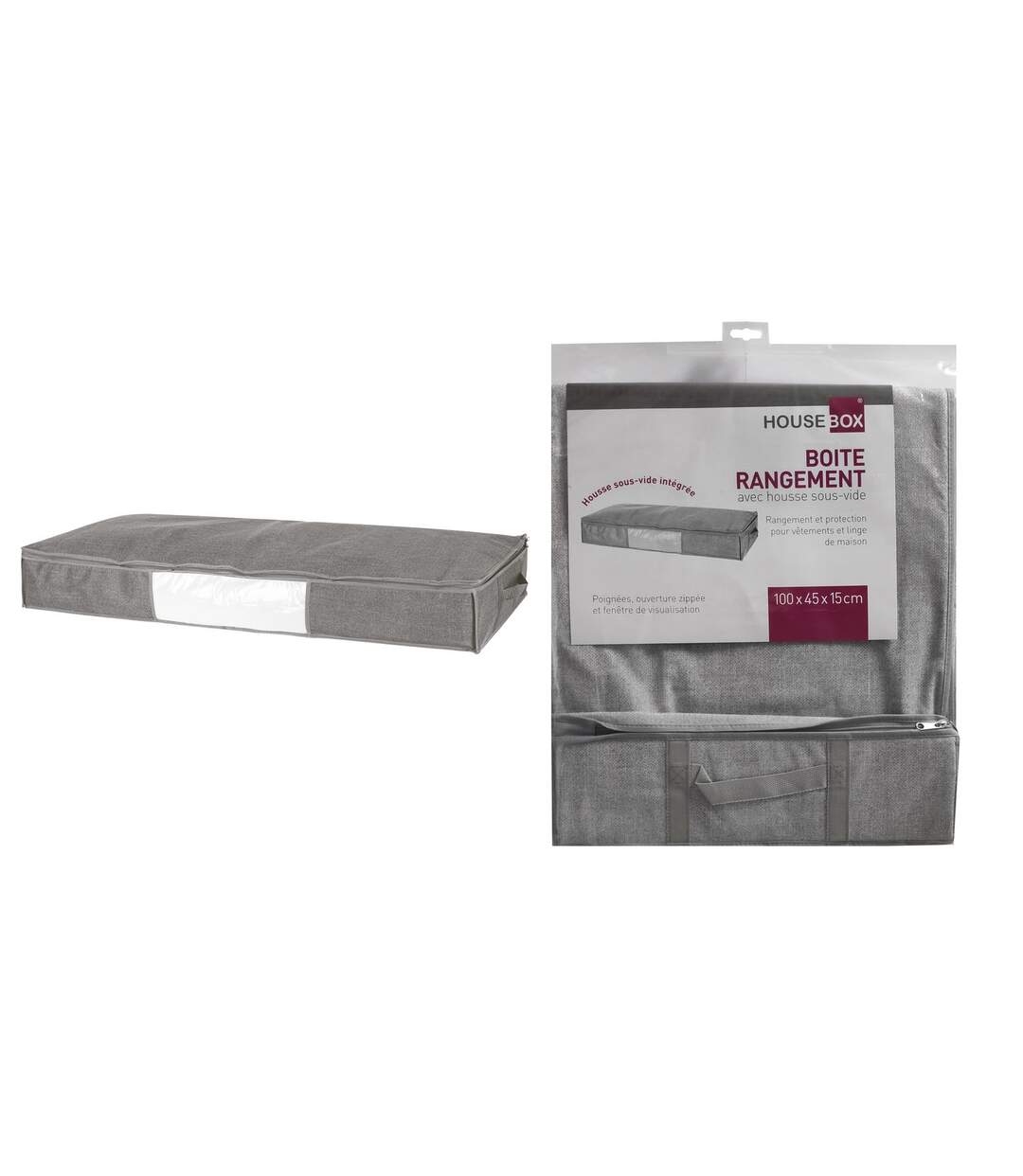 Grande Boite en tissu avec housse sous vide intégrée - 100 x 45 x 15 cm - Gris-1