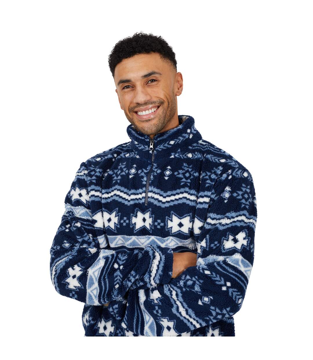 Mens Borg Quarter Zip Fleece Navy Multicoloured Brave Soul-4