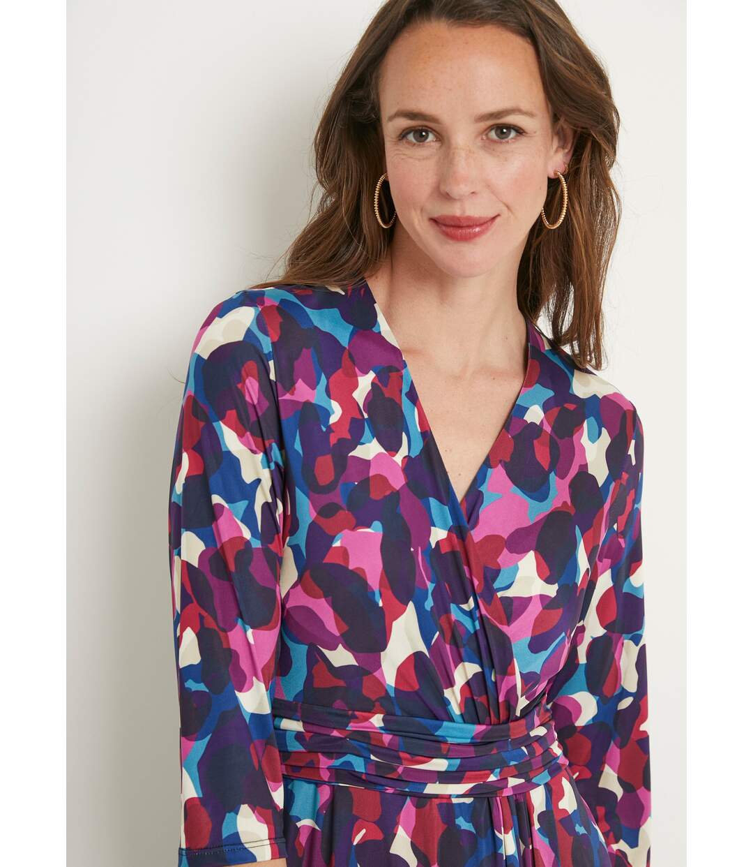 Robe cache-coeur courte évasée maille imprimée-3