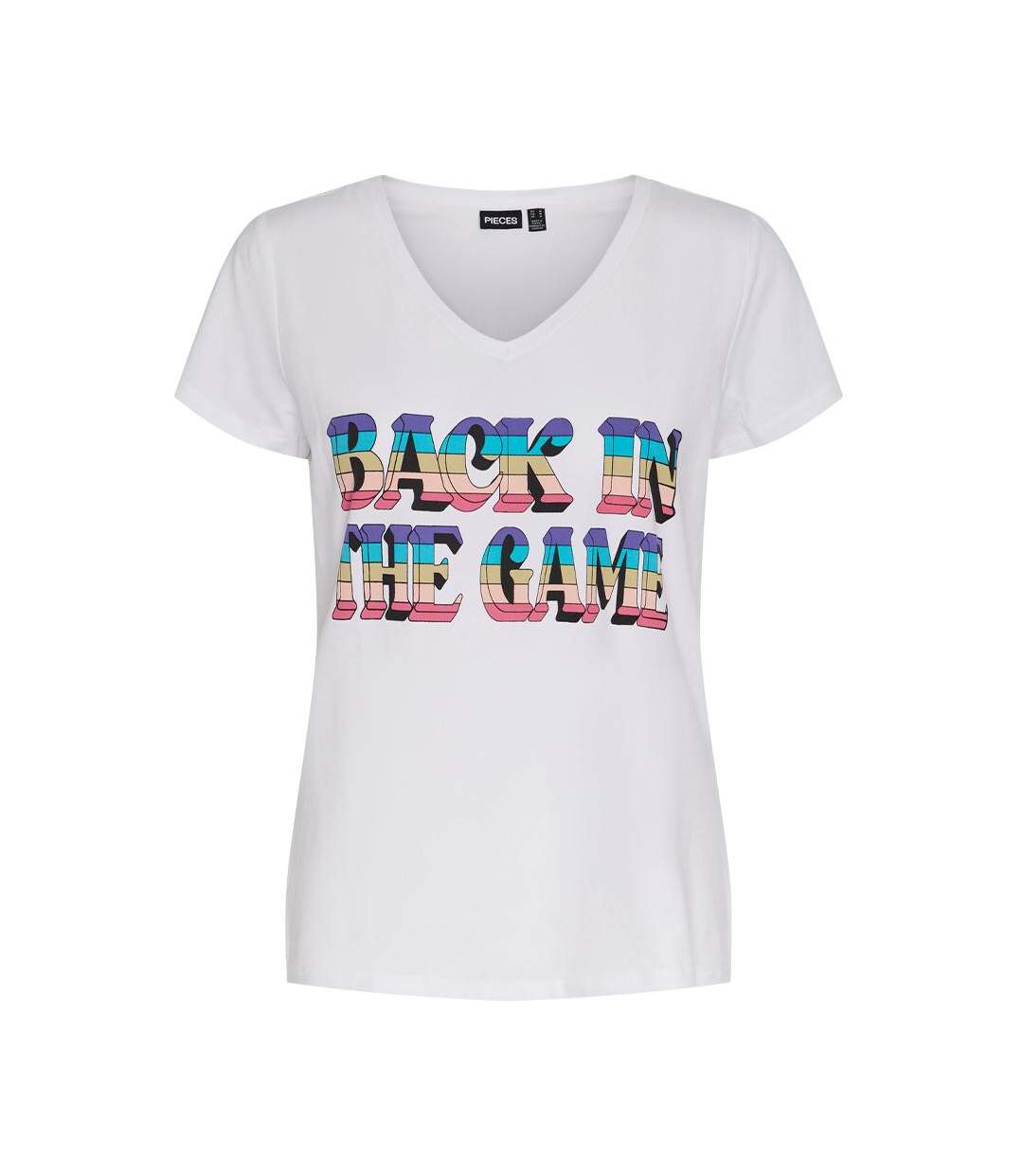 T-shirt Blanc/Rose Femme Pieces Merima - L